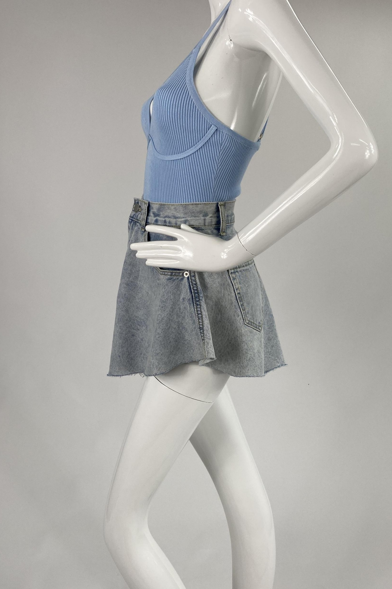 high waist frill hem casual pants