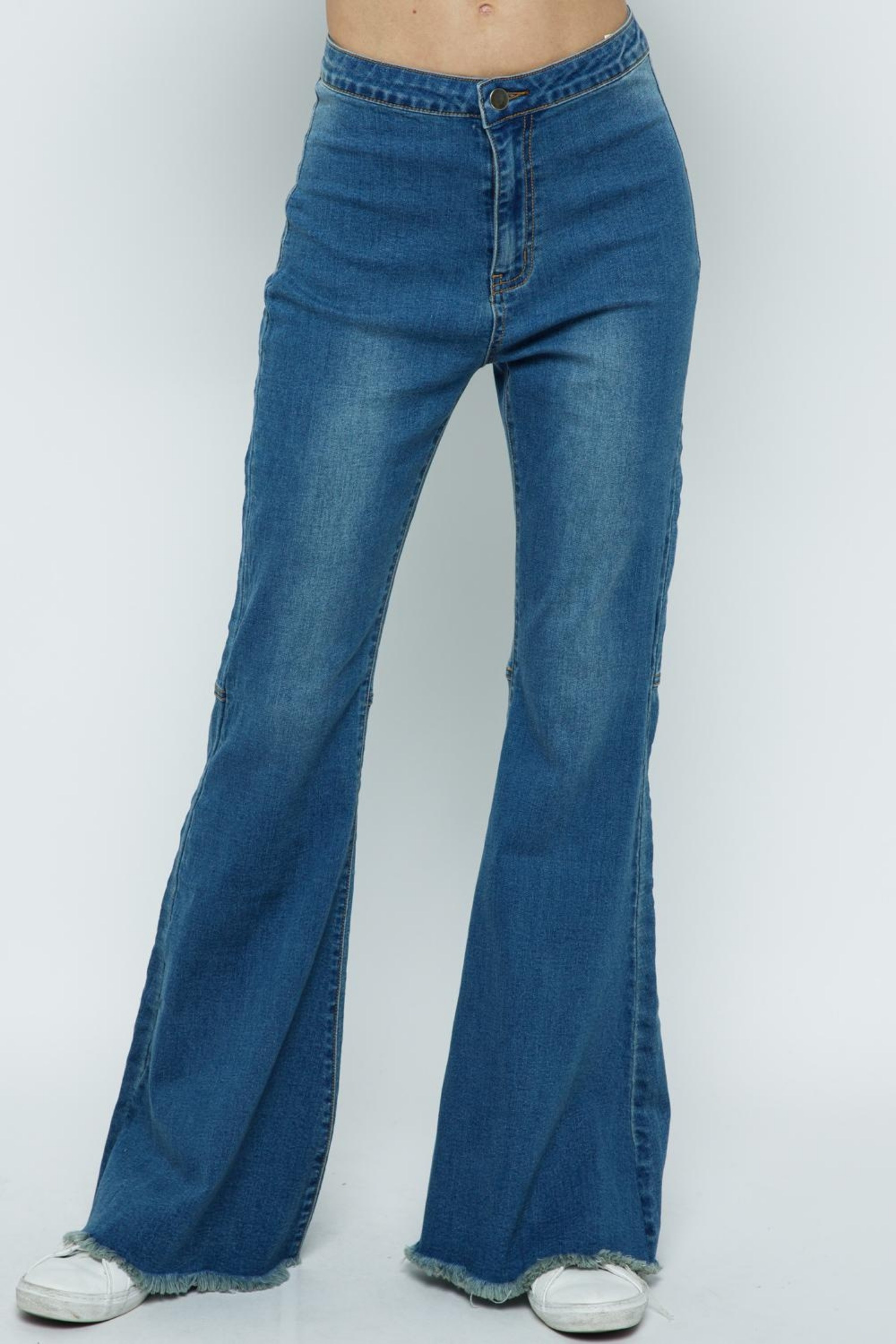 BOTTOM FRINGE BELL BOTTOM DENIM JEANS 