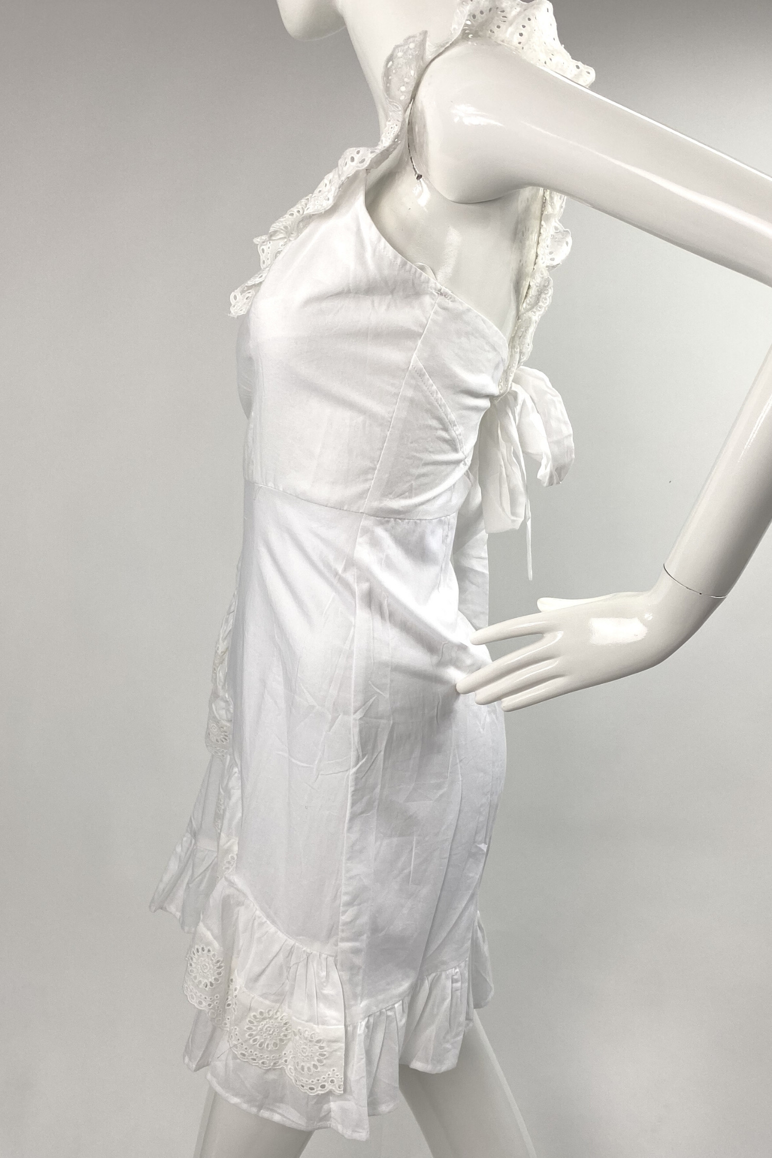 white frill gown